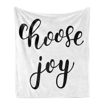ABAKUHAUS Choose Joy Мягкое фланелевое флисовое одеяло, монохромная формулировка мудрых слов в сторону счастья, позитива, 175 x 230 см, угольно-серый белый