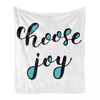 ABAKUHAUS Choose Joy Мягкое фланелевое флисовое одеяло, кисть с надписью «Вдохновляющие советы», 175 x 230 см, Бирюзово-Антрацитовый Серый, бирюзовый