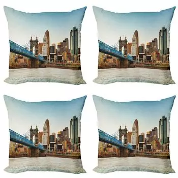 ABAKUHAUS Cincinnati Набор чехлов для подушек (4 предмета), Citylife Panorama Real, современная двусторонняя цифровая печать, 40 см x 40 см, разноцветные