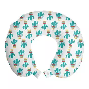 ABAKUHAUS Cinco de Mayo Дорожная подушка для шеи, Cacti Mexican, Пенопластовые дорожные принадлежности для самолета и автомобиля, 30x30 см, Темный морской пенопласт, многоцветный