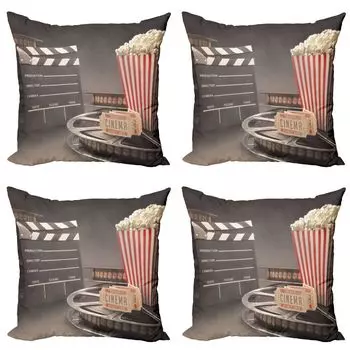 ABAKUHAUS Cinema Набор чехлов для подушек (4 предмета), пленка, современная двусторонняя цифровая печать, 45 см x 45 см, многоцветный