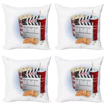 ABAKUHAUS Cinema Набор чехлов для подушек (4 предмета), Snacks Premiere, современная двусторонняя цифровая печать, 40 см x 40 см, разноцветные
