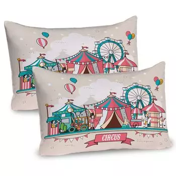 ABAKUHAUS Circus Чехлы для подушек, набор из 2 шт., Цирковая мебель Пейзаж в плоском дизайне Art Balloon Детский парковый принт, Чехол для подушки с декоративным принтом, 80 x 40 см, разноцветный
