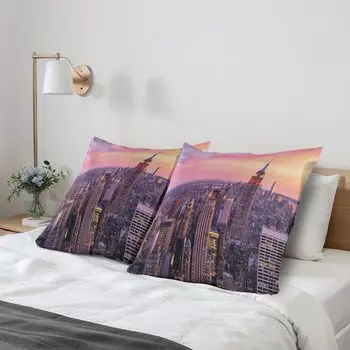 ABAKUHAUS City View Чехлы на подушку, набор из 2 шт., центр Нью-Йорка с фотографией на крыше бизнес-центра Empire State Sunset, чехол для подушки с декоративным принтом, 80x80 см, персиковый