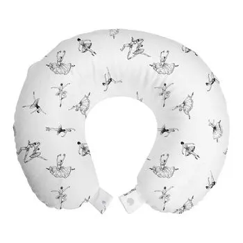 ABAKUHAUS Classic Travel Pillow Neck Support, Ballet Dancer Art, пенопластовый дорожный предмет для самолета и автомобиля, 30x30 см, угольно-серый и белый