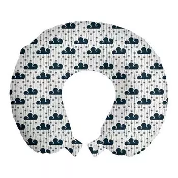 ABAKUHAUS Cloud Travel Подушка для шеи, графика Cumulus Snowflake, пенопластовые дорожные принадлежности для самолета и автомобиля, 30x30 см, бирюзовыйово-синий с белым