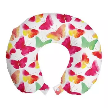 ABAKUHAUS Colorful дорожная подушка для шеи, акварельные бабочки, дорожный предмет из пенопласта для самолета и автомобиля, 30x30 см, цвет фуксия