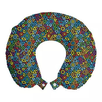 ABAKUHAUS Colorful дорожная подушка для шеи, геометрическая мозаика, дорожный предмет из пенопласта для самолета и автомобиля, 30x30 см, разноцветный
