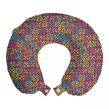 ABAKUHAUS Colorful Дорожная подушка для шеи, клеверы в квадратах, пенопластовые дорожные принадлежности для самолетов и автомобилей, 30х30 см, разноцветные