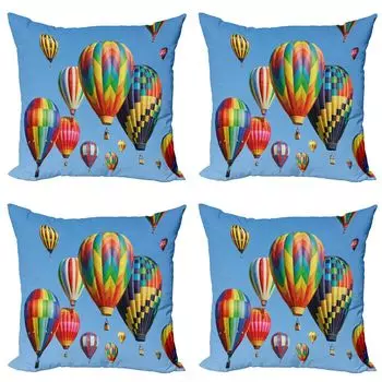 ABAKUHAUS Colorful Набор чехлов для подушек (4 предмета), Journey Fun Sky, современная двусторонняя цифровая печать, 45 см x 45 см, синий