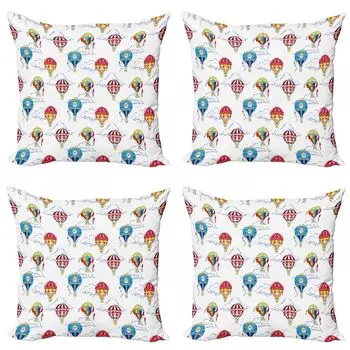ABAKUHAUS Colorful Набор чехлов для подушек (4 шт.), воздушные шары с облаками, современная двусторонняя цифровая печать, 40 см x 40 см, разноцветные