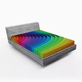 ABAKUHAUS Colorful Простыня на подгонке, Психоделическая цветовая волна, Футуристическое искусство, Сияющие румяна, Цветные кудри, Графика, 90 x 200 см, Разноцветные