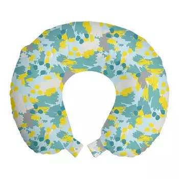 ABAKUHAUS Colorful Travel Pillow Neck Support, Abstract Brush Art, пенопластовый дорожный предмет для самолета и автомобиля, 30x30 см, желто-бежевый и бирюзовый