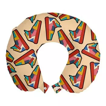 ABAKUHAUS Colorful Travel Pillow Neck Support, кроссовки с геометрическим рисунком, пенопластовые дорожные принадлежности для самолета и автомобиля, 30x30 см, бледно-персиковый многоцветный