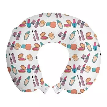 ABAKUHAUS Colorful Travel Pillow Подушка для шеи, тематический рисунок для макияжа, пенопластовые дорожные принадлежности для самолета и автомобиля, 30x30 см, разноцветные белые