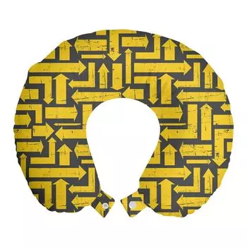 ABAKUHAUS Contemporary Travel Pillow Neck Support, Grunge Maze Look Art, Пенопластовые дорожные принадлежности для самолета и автомобиля, 30x30 см, Земляно-желто-серый