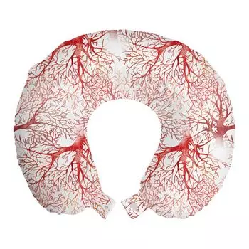 ABAKUHAUS Coral Travel Pillow Подушка для шеи, Чехол с акварельными ветками, Пенопластовые дорожные принадлежности для самолета и автомобиля, 30x30 см, Темно-коралловый