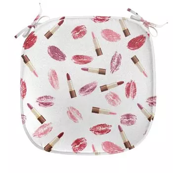 ABAKUHAUS Cosmetics Подушка для обеденного стула Губная помада Kiss Makeup Декоративная водонепроницаемая подушка с ремнями для кухонных сидений 40 см x 40 см Бордовый Розовый, белый