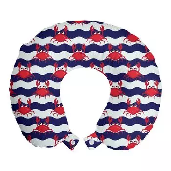 ABAKUHAUS Crab Travel Pillow Подушка для шеи, крабы на полосках, пенопластовый дорожный предмет для самолета и автомобиля, 30x30 см, красный и темно-синий