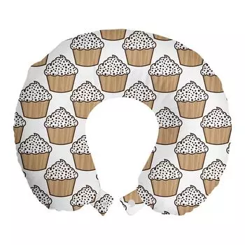 ABAKUHAUS Cupcake Дорожная подушка для шеи, Маффин со взбитыми сливками, Пенопластовые дорожные принадлежности для самолета и автомобиля, 30x30 см, Белый верблюд