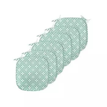 ABAKUHAUS Цветочная подушка для обеденного стула Clover Celtic Декоративная водонепроницаемая подушка с ремнями для кухонных сидений 40 см x 40 см Упаковка из 6 шт. Бирюзово-белый, синий