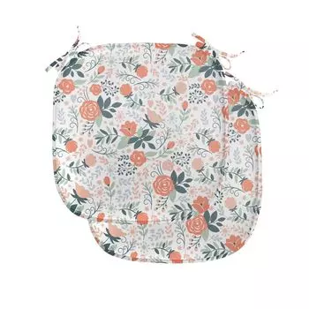 ABAKUHAUS Цветочные подушки для стульев в столовой, Shabby Natural Botanical, декоративная водонепроницаемая подушка с ремнями для кухонных сидений, 40 см x 40 см — упаковка из 2 шт., миндально-зеленый лосось, белый