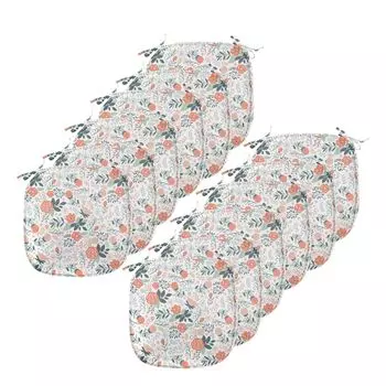 ABAKUHAUS Цветочные подушки для стульев в столовой, Shabby Natural Botanical, декоративная водонепроницаемая подушка с ремнями для кухонных сидений, 40 см x 40 см — упаковка из 12 шт., миндально-зеленый лосось, белый