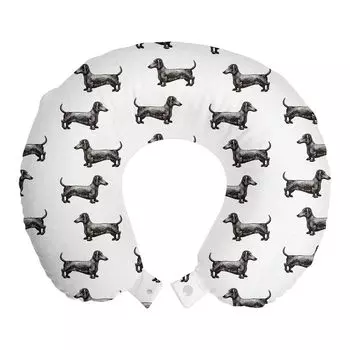 ABAKUHAUS Dachshund Travel Pillow Подушка для шеи, линии с рисунком собаки, пенопластовые дорожные принадлежности для самолетов и автомобилей, 30x30 см, темно-серо-серый белый