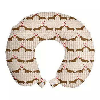 ABAKUHAUS Dachshund Travel Pillow Подушка для шеи, Sausage Dogs in Love, Пенопластовые дорожные принадлежности для самолета и автомобиля, 30x30 см, Шоколадный киноварь