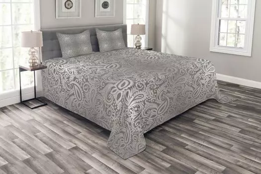 ABAKUHAUS Дамасское покрывало, узор Royal Paisley, комплект с наволочками, моющиеся, для односпальных кроватей, 264 x 220 см, серый