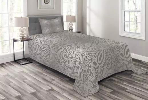 ABAKUHAUS Дамасское покрывало, узор Royal Paisley, комплект с наволочками, моющиеся, для односпальных кроватей, 170 x 220 см, серый