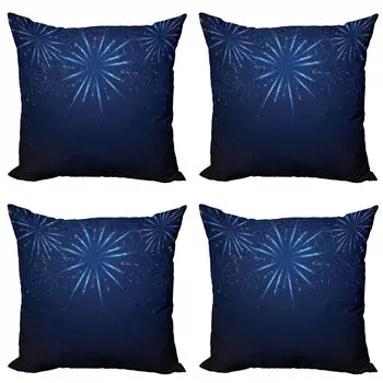 ABAKUHAUS Dark Blue Комплект чехлов для подушек (4 предмета), Фейерверк в ночном небе, Современная двусторонняя цифровая печать, 40 см x 40 см, Ночной синий Темно-синий