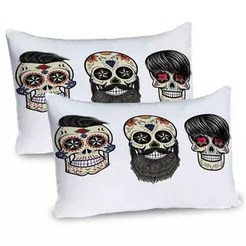 ABAKUHAUS Day of the Dead Чехлы для подушек, набор из 2 шт., человеческие головы с черепами и счастливыми лицами, цветочный и геометрический принт в форме глаз, чехол для подушки с декоративным принтом, 80 x 40 см, многоцветный