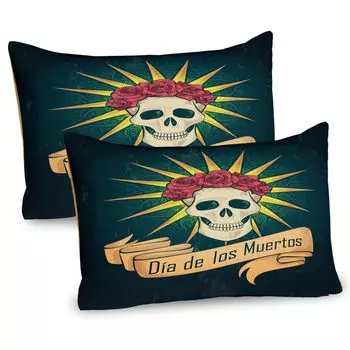 ABAKUHAUS Day of the Dead Чехлы на подушку, набор из 2 шт., сахарный череп с розами и принтом Dia de Los Muertos в стиле гранж, чехол для подушки с декоративным принтом, 80 x 40 см, темно-бирюзовый