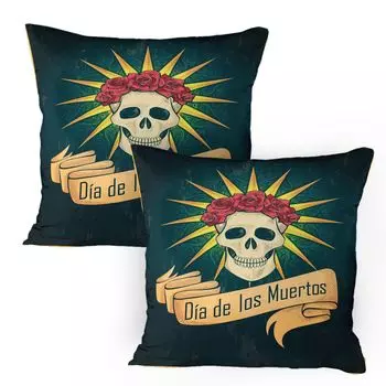 ABAKUHAUS Day of the Dead Чехлы на подушку, набор из 2 шт., сахарный череп с розами и принтом Dia de Los Muertos в стиле гранж, чехол для подушки с декоративным принтом, 80 x 80 см, темно-бирюзовый