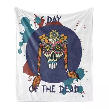ABAKUHAUS Day of the Dead Мягкое фланелевое флисовое одеяло, Сахарный череп для девочек, Уютный плюш для использования в помещении и на улице, 125 x 175 см, Разноцветный