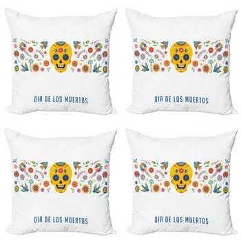 ABAKUHAUS Day of the Dead Набор чехлов на подушку (4 предмета), Skull Flora, современная двусторонняя цифровая печать, 45 см x 45 см, многоцветный