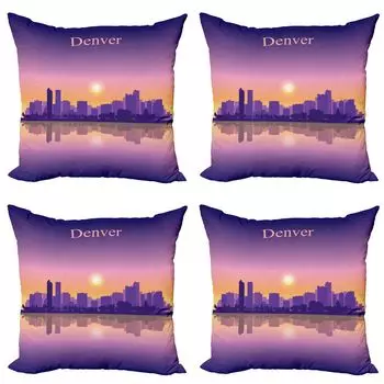 ABAKUHAUS Denver Набор чехлов для подушек (4 предмета), драматическое небо на закате в Колорадо, современная двусторонняя цифровая печать, 45 см x 45 см, пурпурно-розовый абрикос