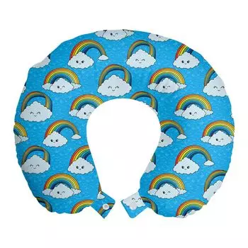 ABAKUHAUS Детская дорожная подушка для шеи, Happy Clouds and Rainbows, пенопластовые дорожные принадлежности для самолетов и автомобилей, 30x30 см, разноцветные