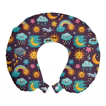 ABAKUHAUS Детская дорожная подушка для шеи, Happy Smile Sun Clouds, пенопластовый дорожный предмет для самолета и автомобиля, 30x30 см, разноцветный