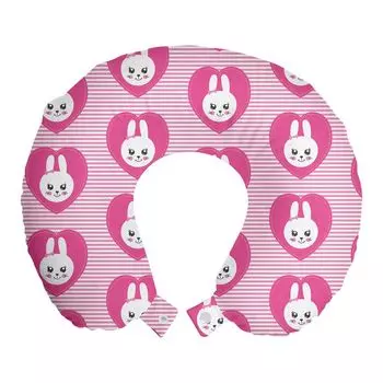 ABAKUHAUS Детская дорожная подушка для шеи, Little Rabbit Princess Like, пенопластовый дорожный предмет для самолета и автомобиля, 30x30 см, розовый и белый