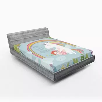 ABAKUHAUS Детская простыня на подгонке, надпись Born A Unicorn со сказкой для малышей, радужным облачным лесом, 90 x 200 см, разноцветная