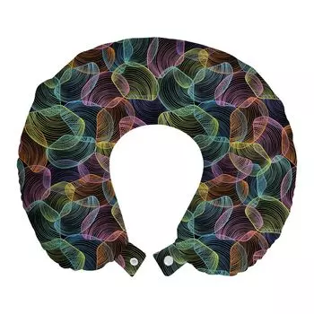 ABAKUHAUS Digital Travel Pillow Neck Support, футуристические формы ракушек, предметы из пенопласта для путешествий в самолете и автомобиле, 30x30 см, кокса-серый и многоцветный