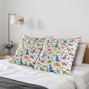 ABAKUHAUS Dino Чехлы для подушек, набор из 2 шт., мультяшный стиль, красочные милые динозавры T-Rex Triceratops, доисторические рептилии, дикая природа, декоративные чехлы с принтом, 80x80 см, разноцветные