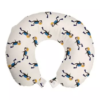ABAKUHAUS Diver Travel Pillow Подушка для шеи, Ласты для плавания «Человек в маске», Пенопластовые дорожные принадлежности для самолетов и автомобилей, 30х30 см, Разноцветные