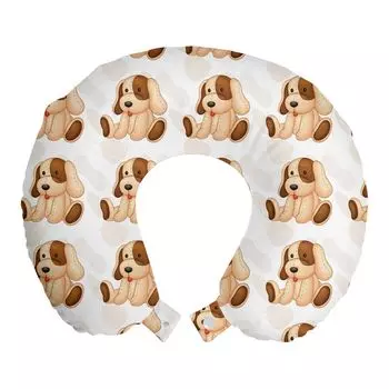 ABAKUHAUS Dog Lovers Дорожная подушка для шеи, мягкая игрушка для щенка, пенопластовый дорожный предмет для самолета и автомобиля, 30x30 см, бежево-коричневый