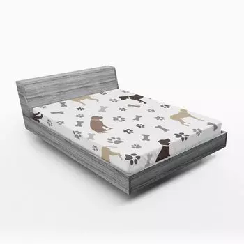 ABAKUHAUS Dog Lovers Простыня на подкладке, отпечатки лап и силуэты собак породы Американский фоксхаунд, игривый узор, 90 x 190 см, Умбра, Бежево-Серый