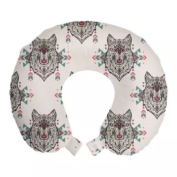 ABAKUHAUS Dog Lovers Travel Pillow Подушка для шеи, узор волка, пенопластовые дорожные принадлежности для самолета и автомобиля, 30x30 см, разноцветные