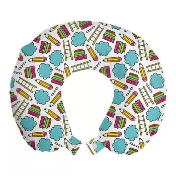 ABAKUHAUS Doodle Подушка для путешествий, поддержка шеи, красочные книги и карандаши, пенопластовые дорожные принадлежности для самолета и автомобиля, 30x30 см, разноцветные