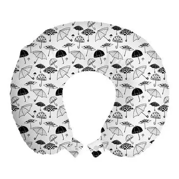ABAKUHAUS Doodle Подушка для путешествий, поддержка шеи, нарисованные вручную изображения зонтиков, дорожные принадлежности из пенопласта для самолета и автомобиля, 30x30 см, угольно-серый и белый